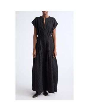 KÚR Floral Embossed Jacquard Maxi Dress - Black