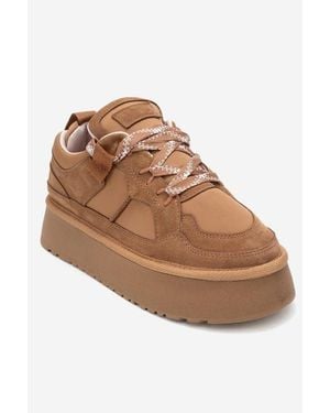 Forever & Always Shoes Riven Leather Platform Sneaker - Brown