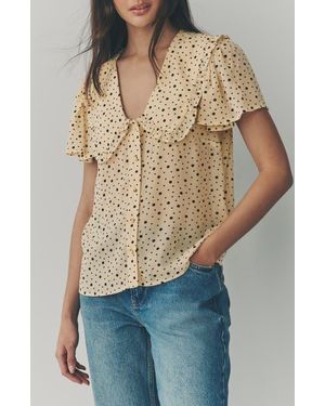 Next Ditsy Spot Peter Pan Collar Sheer Short Sleeve Blouse - Natural