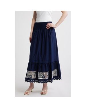 LOVE THE LABEL Nolan Embroidered Maxi Skirt - Blue