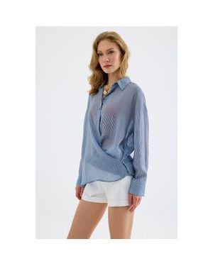 Monlicia Rosalie Viscose Striped Relaxed Shirt - Blue