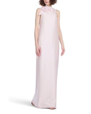 EMILY SHALANT Floral Detail Sleeveless Taffeta Gown - Pink