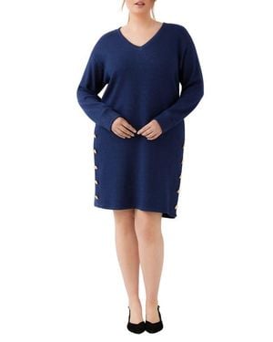 Karen Kane V-Neck Button Detail Dress - Blue