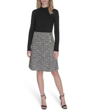 Eliza J Mock Neck Long Sleeve Mixed Media Dress - Black