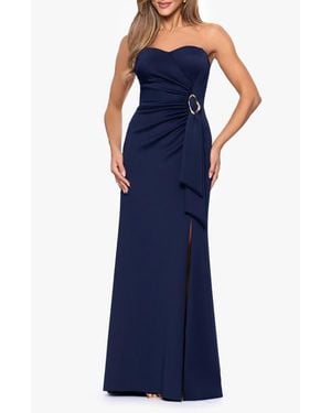 Xscape Evenings Belt Detail Strapless Scuba Gown - Blue