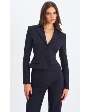 Miss Circle Quinnee Striped Single-Breasted Peplum Blazer - Blue