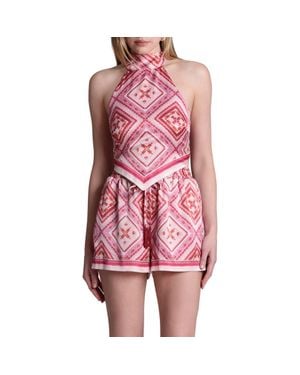 Avec Les Filles Scarf Print Halter Top - Red