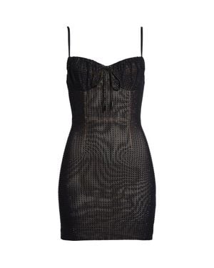 Area Crystal Hotfix Mesh Minidress - Black