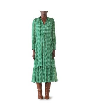 LK Bennett Polly Polka Dot Tie Neck Long Sleeve Midi Dress - Green
