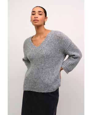 Kaffe Kavinda V-Neck 3/4 Sleeves Pullover - Gray