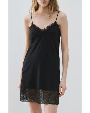 Mango Lace Trim Jersey Chemise - Black