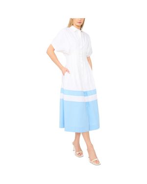 Halogen® Colorblock Short Sleeve Cotton Shirtdress - Blue