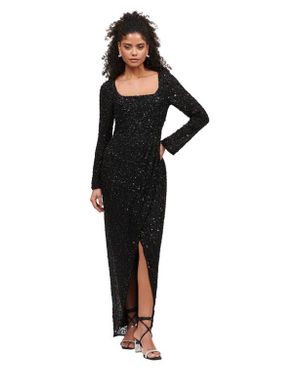 Beauut Embellished Sequin Beaded Maxi Dress With Wrap Bottom - Black