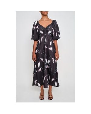 The Lulo Project Sol Horse Print Puff Sleeve Crepe Maxi Dress - Black