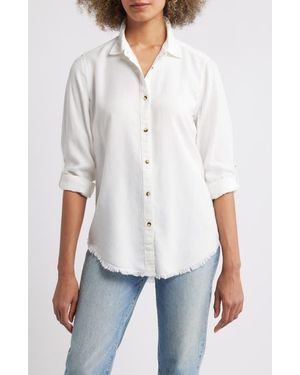 Apny Frayed Hem Button-Up Shirt - White