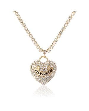 Juicy Couture Pavé Heart Cyrstal Chain Pendant Necklace - Metallic