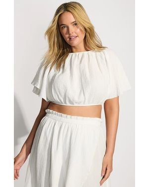 Lands' End Cotton Gauze Dolman Sleeve Crop Cover Up Top - White