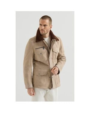 Brunello Cucinelli Waxed Shearling Safari Jacket - Brown