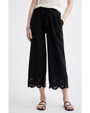 Treasure & Bond Cutwork Hem Linen Blend Pull-On Pants - Black