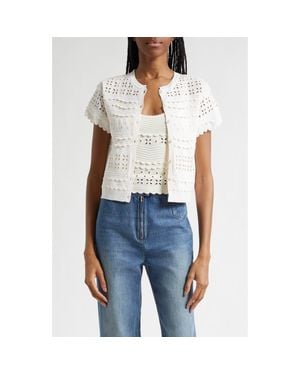 Ulla Johnson Abriana Eyelet Scallop Trim Cardigan - Blue