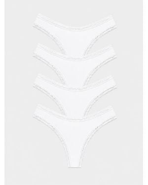 Stripe & Stare Thong Four Pack - White