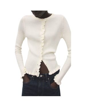 Mango Ruffle Trim Rib Cardigan - Natural