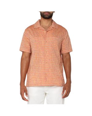 Liverpool Los Angeles Grid Print Camp Shirt - Orange