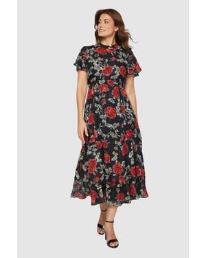 Wallis Floral Burn Out Ruffle Midi Dress - White