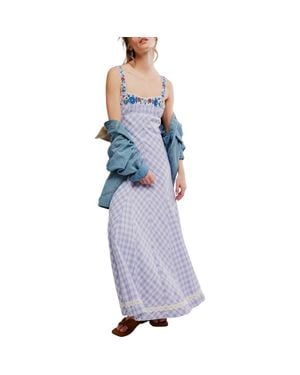 Free People Havenwood Embroidered Check Maxi Dress - Blue