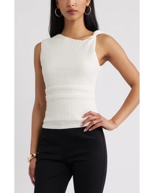 Open Edit Twisted Shoulder Textured Tank - White