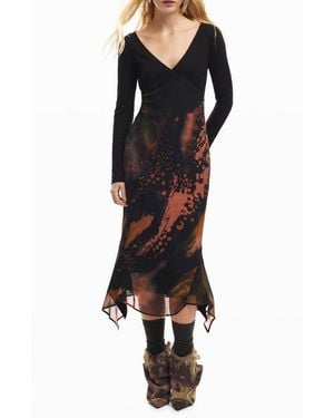 Desigual Abstract Print Long Sleeve Dress - Black
