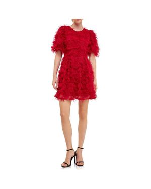 Endless Rose Feathered Mesh Puff Sleeve Minidress