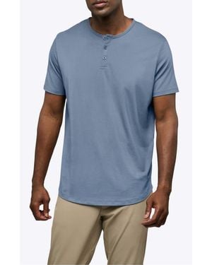 Cuts Ao Curved Hem Short Sleeve Henley - Blue