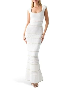 Marciano Juma Metallic Mixed Stitch Maxi Sweater Dress - White
