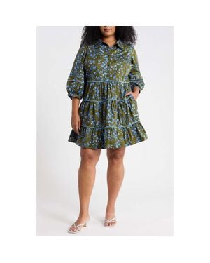 Sugarlips Retra Floral Tiered Cotton Dress - Green