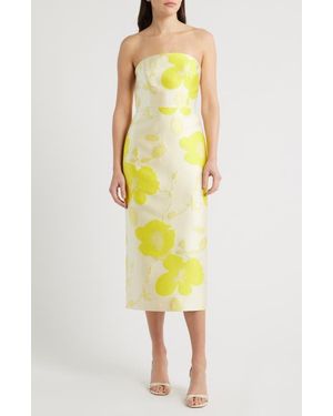 Sam Edelman Floral Strapless Jacquard Midi Dress - Yellow