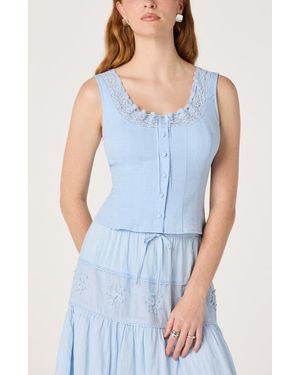 Astr Victoria Lace Trim Sleeveless Top - Blue
