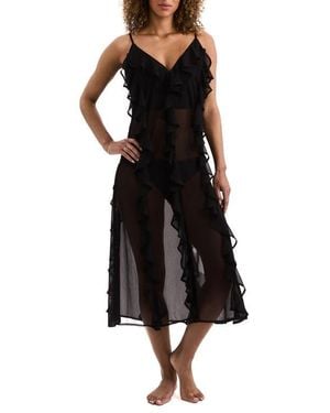 Mimi Flamingo Ruffle Sheer Cover-Up Midi Dress - Black