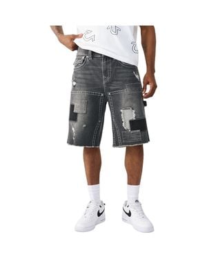 TRUE RELIGION Vinny Big T Frayed Denim Carpenter Shorts - Gray
