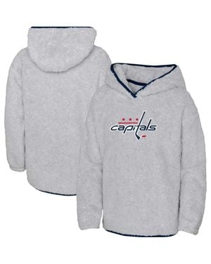 Outerstuff Girls Youth Washington Capitals Ultimate Teddy Fleece Pullover Hoodie - Gray