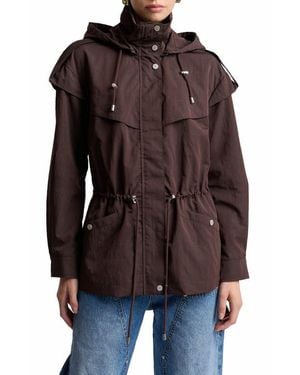 Avec Les Filles Hooded Drawstring Waist Jacket - Brown