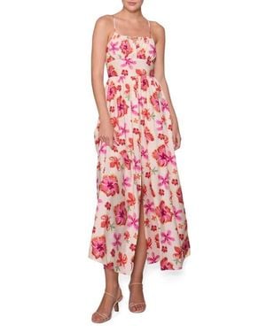 MELLODAY Floral Print Sleeveless Maxi Dress - Red