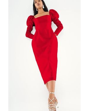 De Loreta Amanda Long Sleeve Midi Cocktail Dress - Red