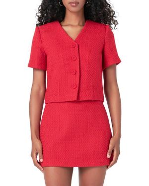 Endless Rose Button Front Tweed Crop Top - Red