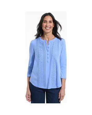 Lands' End 3/4 Sleeve Lightweight Jersey Embellished Top - Blue