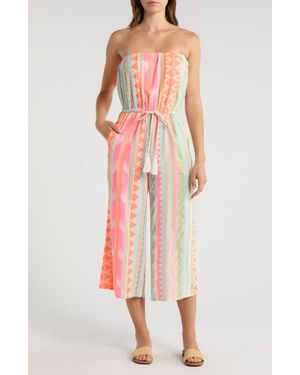 Elan Embroidered Strapless Cover-Up Jumpsuit - Multicolor