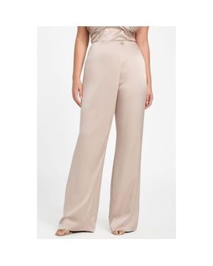 Marciano Aretha Overlap Wide Leg Satin Pants - Natural