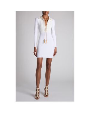 Tom Ford Fine Rib Merino Wool Blend Long Sleeve Minidress - White