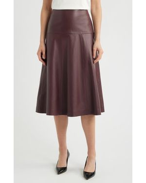 BOSS Sevani A-Line Leather Midi Skirt - Red