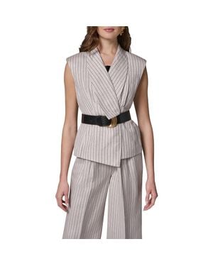 Donna Karan Belted Linen Blend Vest - Gray